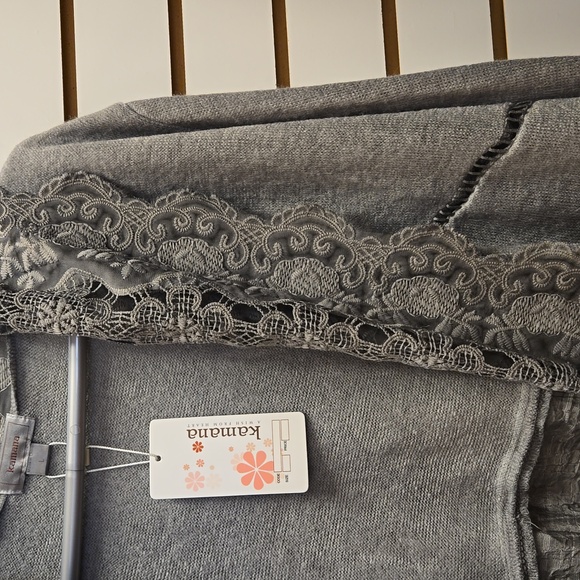 Kamana Open Cardigan LACE  & LIGHT SWEATER **GRAY** NEW SZ LARGE. BEAUTIFUL - Picture 4 of 10